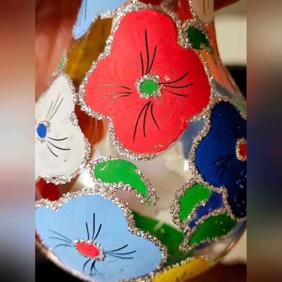 Large hand-painted glass Christmas ornament. Floral Botanical design. Pear Shape - Picture 5 of 7